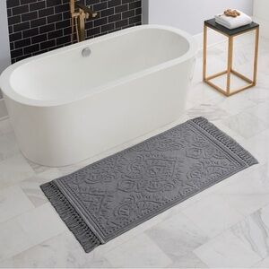 Jean Pierre Gray on gray floral design Cotton Fringe Bath/bedroom/room Rug